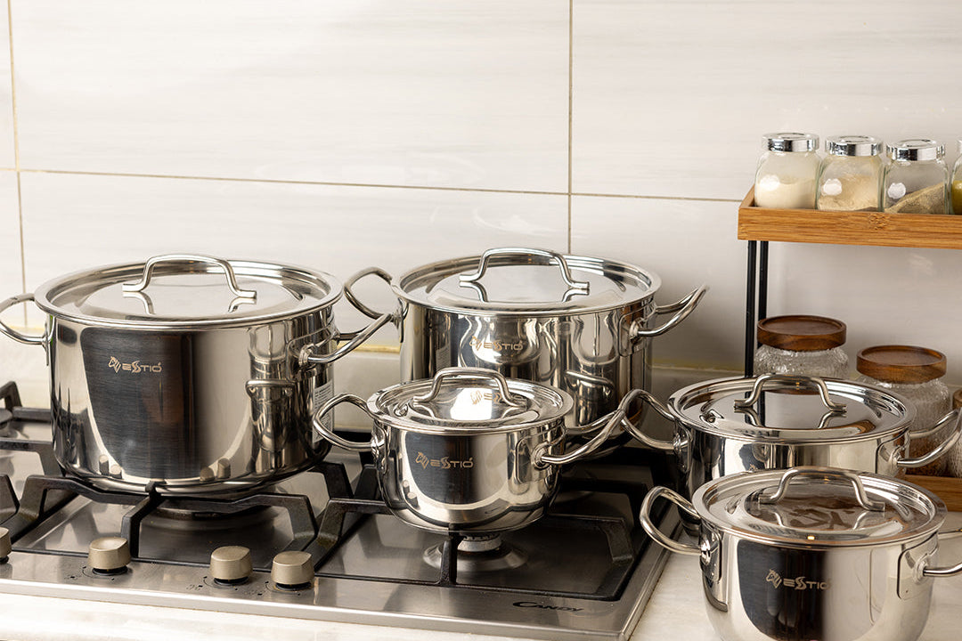 Stainless steel cookware set including pots and pans available online in Kuwait – Zebra Cookware