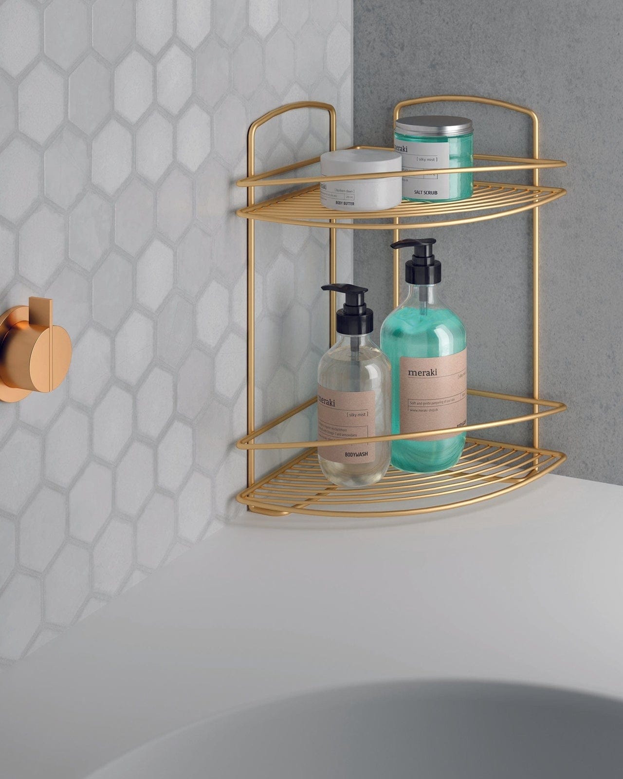 Metaltex Brass Onda 2 Tier Corner Bathroom Organisers MT436