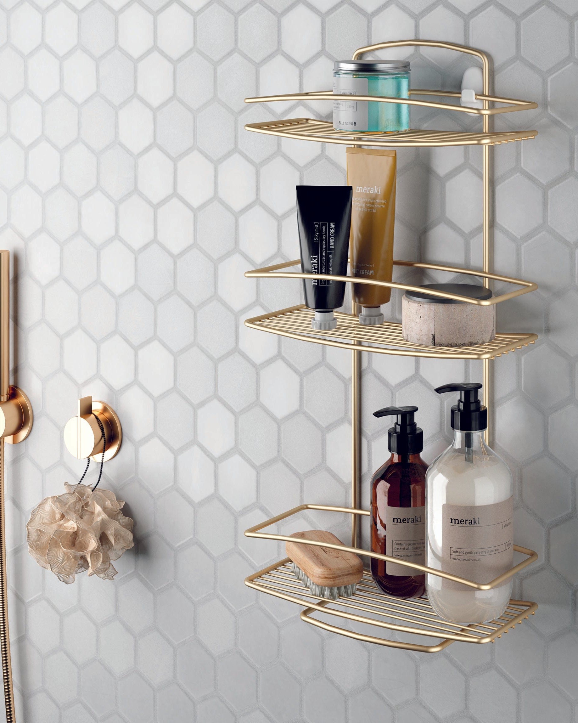 Metaltex Brass Onda 3 Tier Rectangular Shelf Bathroom Organisers MT434