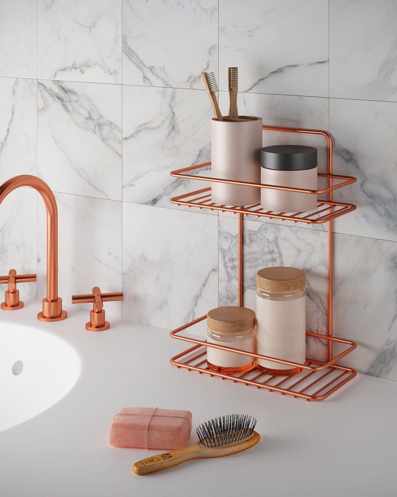 Metaltex Reflex Copper 2 Tier Rectangle Shelf Bathroom Organisers MT413
