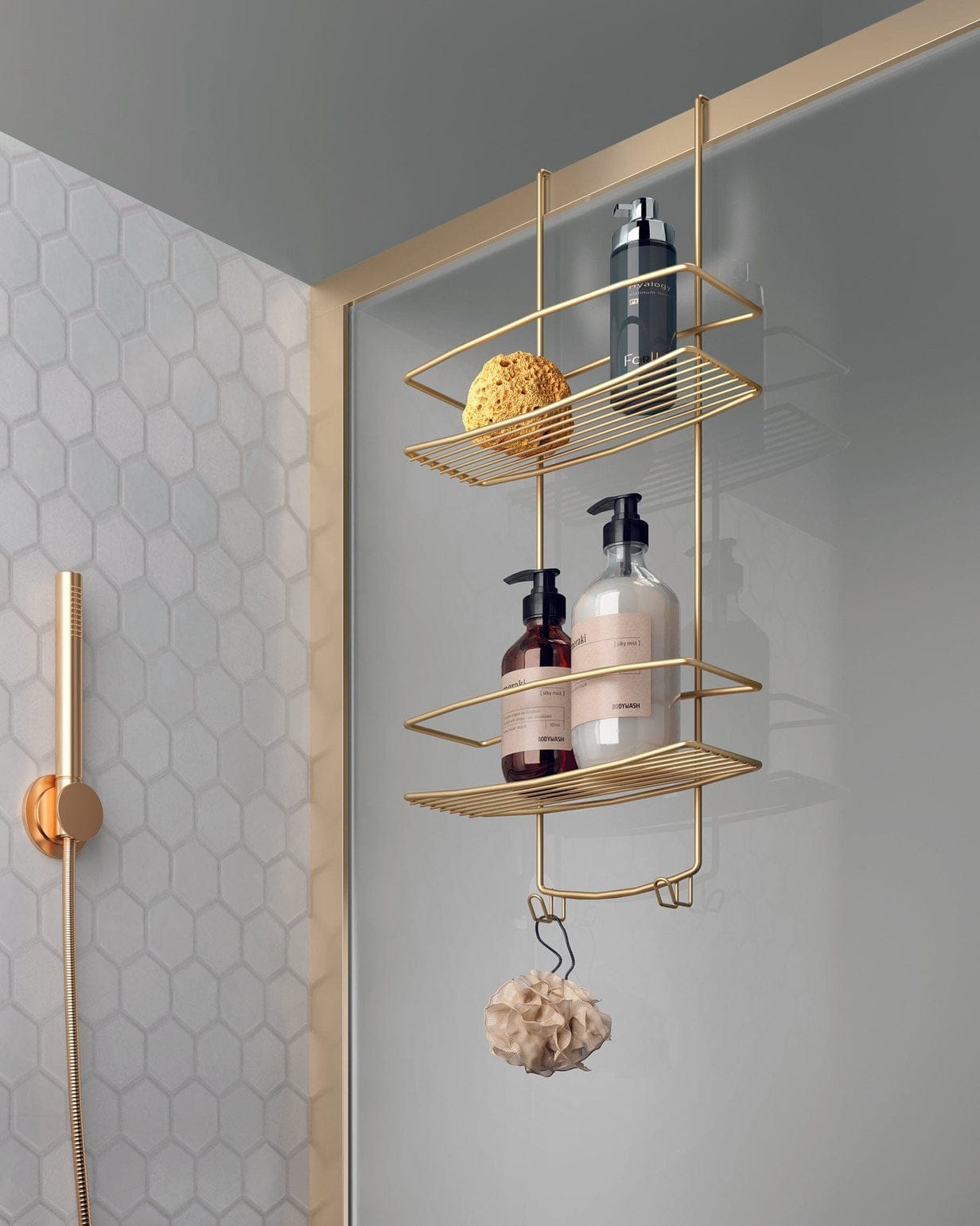 Metaltex Brass Onda 2 Tier Shower Holder Bathroom Organisers MT439