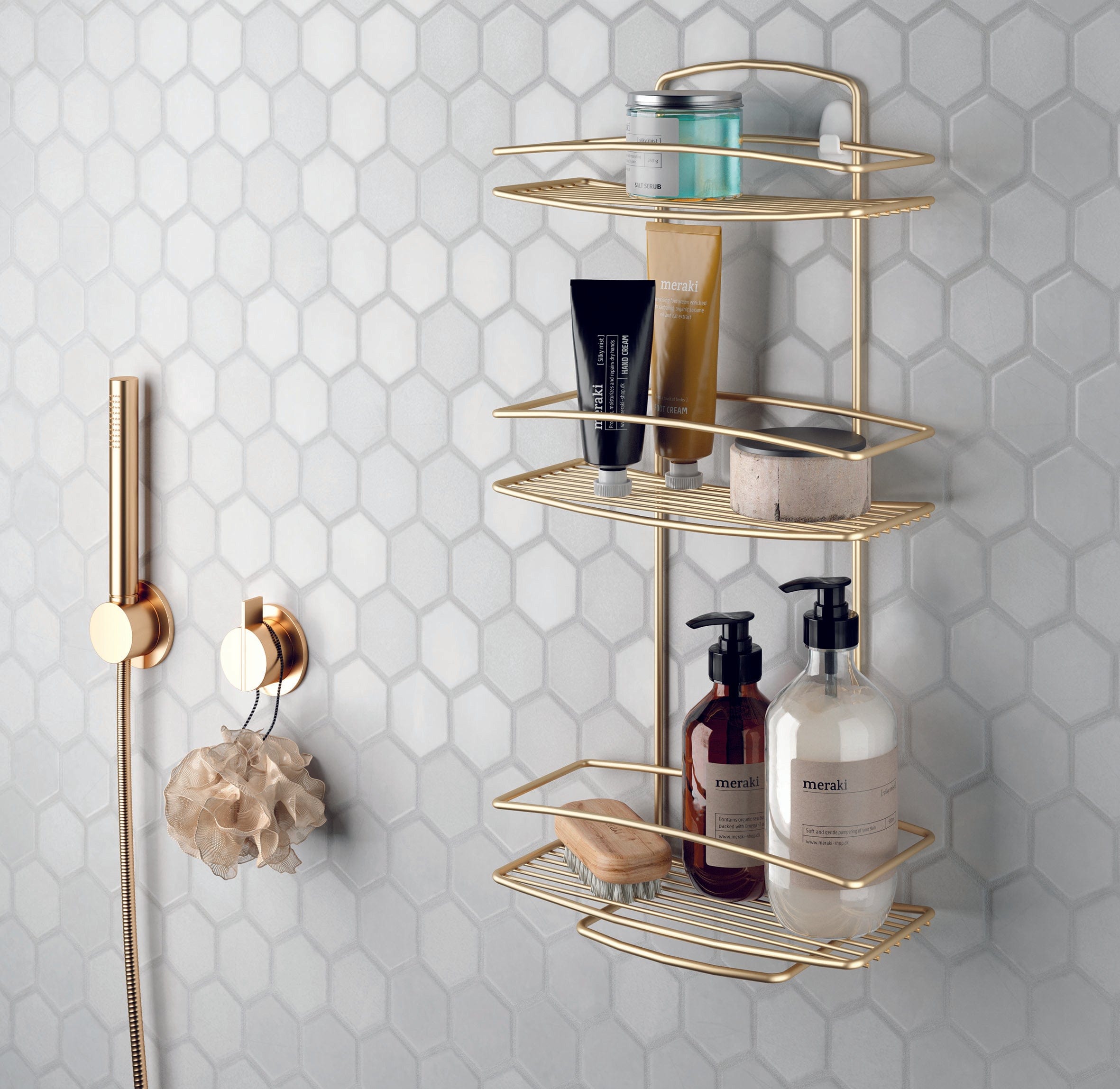 Metaltex Brass Onda 3 Tier Rectangular Shelf Bathroom Organisers MT434